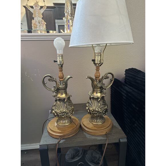 Vintage Set Bronze/Brass Pitcher Table Lamp Victorian Style (read Desc.) - Picture 2 of 7